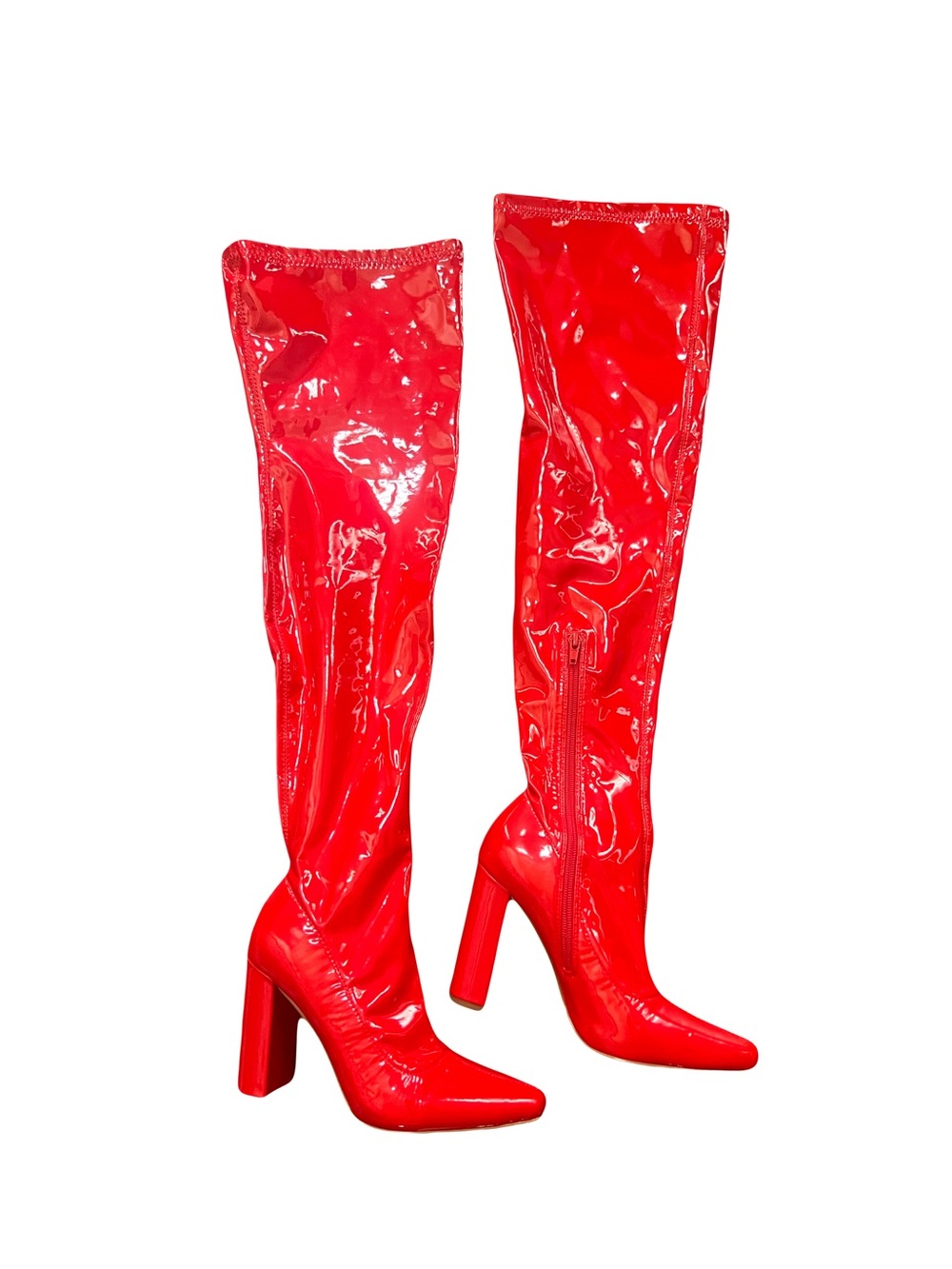 SHEIN Red Patent Over-the-Knee Block Heel Boots
